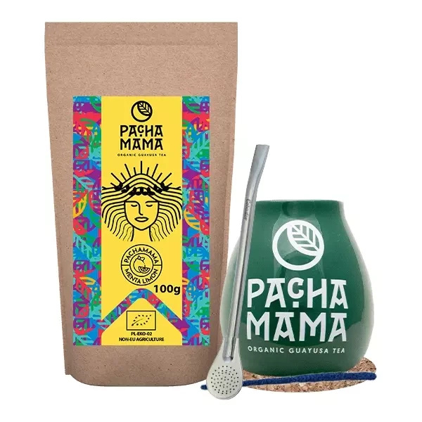 Zestaw Guayusa Pachamama Menta Limon 100g akcesoria